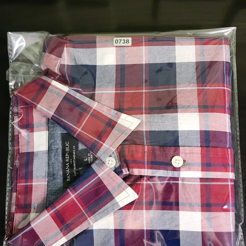 Banana Republic Shirt Mens Large Plaid Soft Wash Standard Fit Short Sleeve EUC